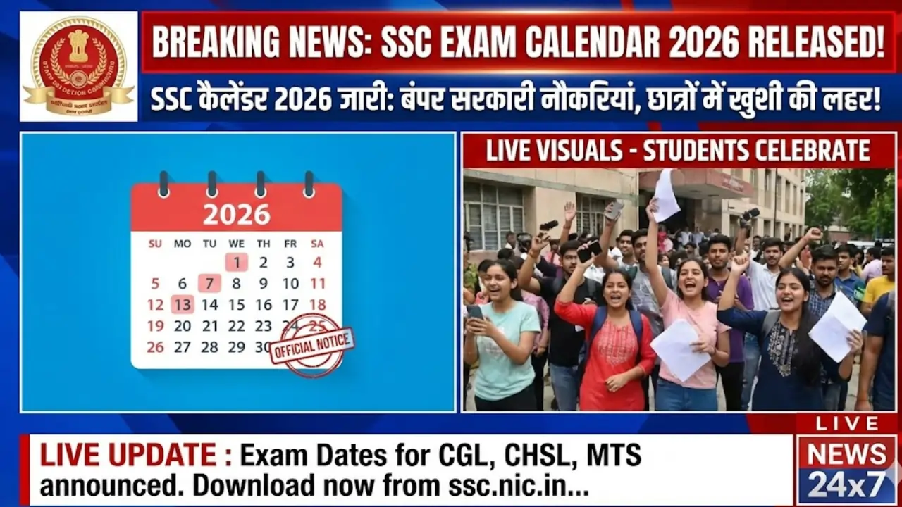 SSC Calendar 2026 released – CGL, CHSL, MTS, JE Exam Dates, Application Form